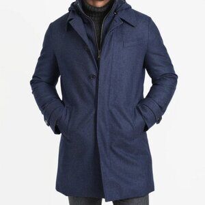 Norwegian Wool French Blue Hooded Stretch Wool Euro Coat